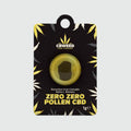 Résine CBD Double Zero Pollen 1g, concentré compact et puissant, idéal pour les suppléments CBD pour animaux. Emballage noir avec motifs de feuilles de cannabis.
