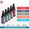 Huile CBD l’intense Spectre complet NOVALOA en cinq saveurs : cassis, cerise noire, nature, menthe et violette. Produit bio pour soulager stress, douleurs et troubles du sommeil.