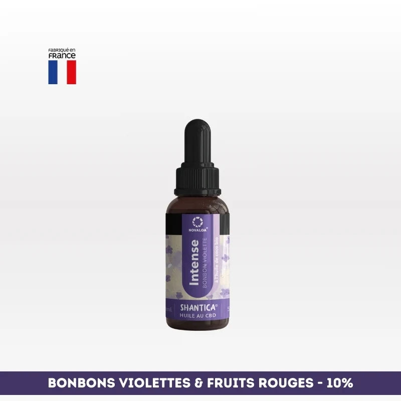 Huile CBD l’intense Spectre complet NOVALOA 10% saveur bonbons violettes et fruits rouges, idéale pour stress, douleurs et sommeil