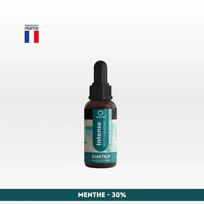 Huile CBD l’intense Spectre complet NOVALOA menthe 30%, soulagement du stress et douleurs, huile bio pour sommeil et bien-être.