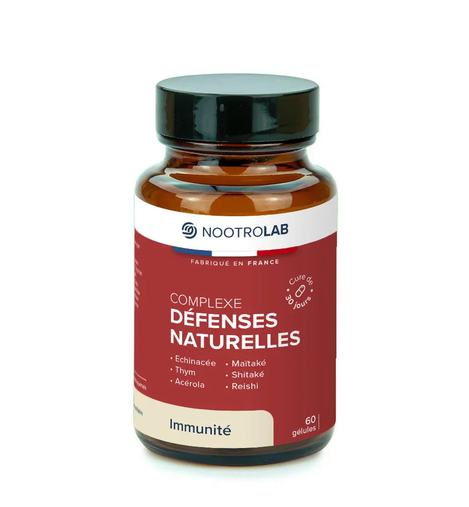 Complément immunité efficace Complexe Défenses Naturelles en gélules avec échinacée, thym, reishi et vitamine C. Flacon de 60 gélules Nootrolab.