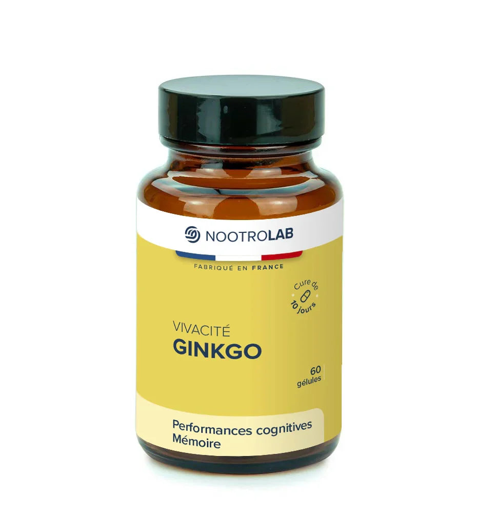 Complément alimentaire Ginkgo Vivacité de Nootrolab, 60 gélules bio pour la mémoire et la vigilance, soutien des fonctions cognitives naturelles.