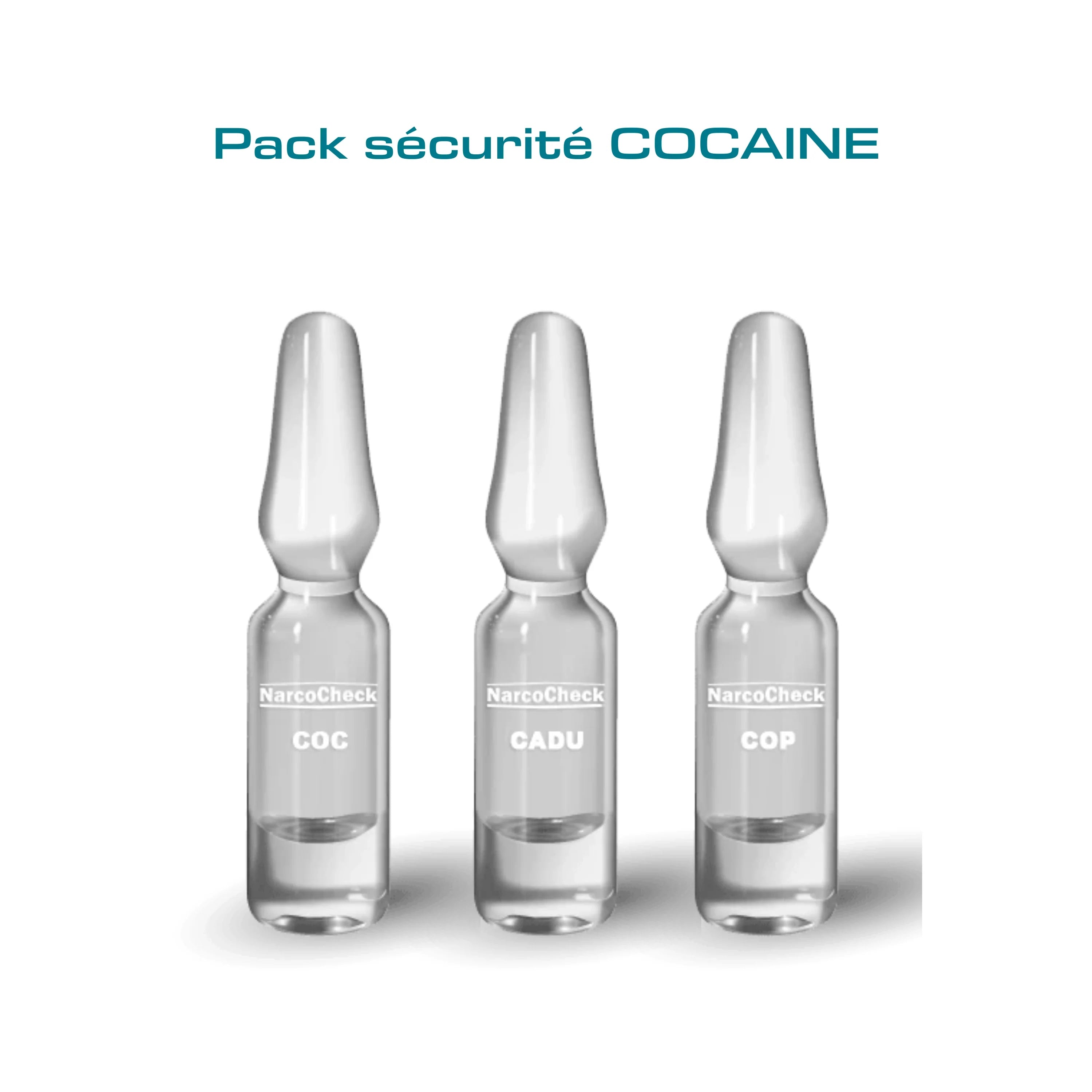 Pack Sécurité Cocaïne - Pureté Cocaïne | Tests Complets avec ampoules NarcoCheck COC, CADU et COP pour dépistage de cocaïne et coupe.