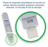 Test Salivaire Multi-Drogues NarcoCheck® avec languette absorbante pour dépistage rapide de 5 drogues majeures. Instructions d'utilisation incluses.