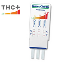 Test de cannabis NarcoCheck avec pré-dosage urinaire, affichant des niveaux de THC pour des résultats rapides et précis en 5 minutes.