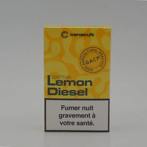 Boîte de 20 pré-rolls CBD Canacult Lemon Diesel, certifiés GACP, pour relaxation et sevrage. Produit français discret et efficace.