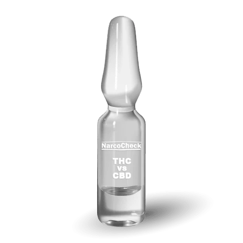 Ampoule NarcoCheck THC vs CBD pour différenciation rapide entre cannabis et CBD en 3 minutes. Test fiable pour contrôle de drogue.