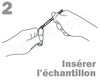 Illustration montrant l'étape 2 du Test Cannabis vs CBD NarcoCheck, insérant un échantillon dans le dispositif pour un résultat rapide en 3 minutes.