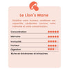 Infographie sur les bienfaits du Lion's Mane, un champignon fonctionnel, mettant en avant ses effets sur la concentration, mémoire, immunité, humeur et digestion.
